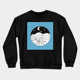 Surfboards at Night Ink Illustration with blue background Crewneck Sweatshirt